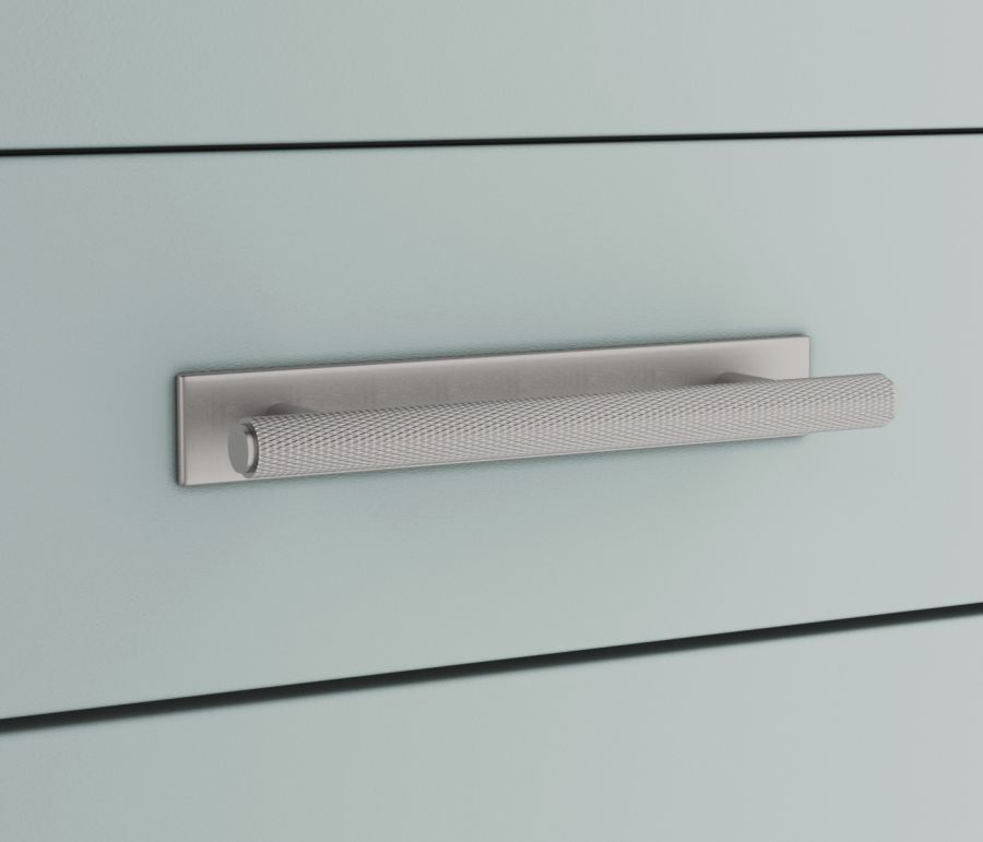 Knurled Brushed Nickel Handle With Back Plate Kitchen Handles